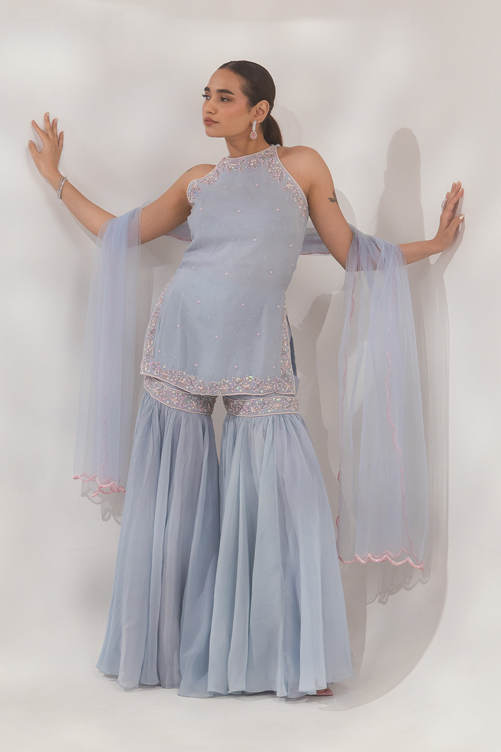 Blue Halter Sharara Set