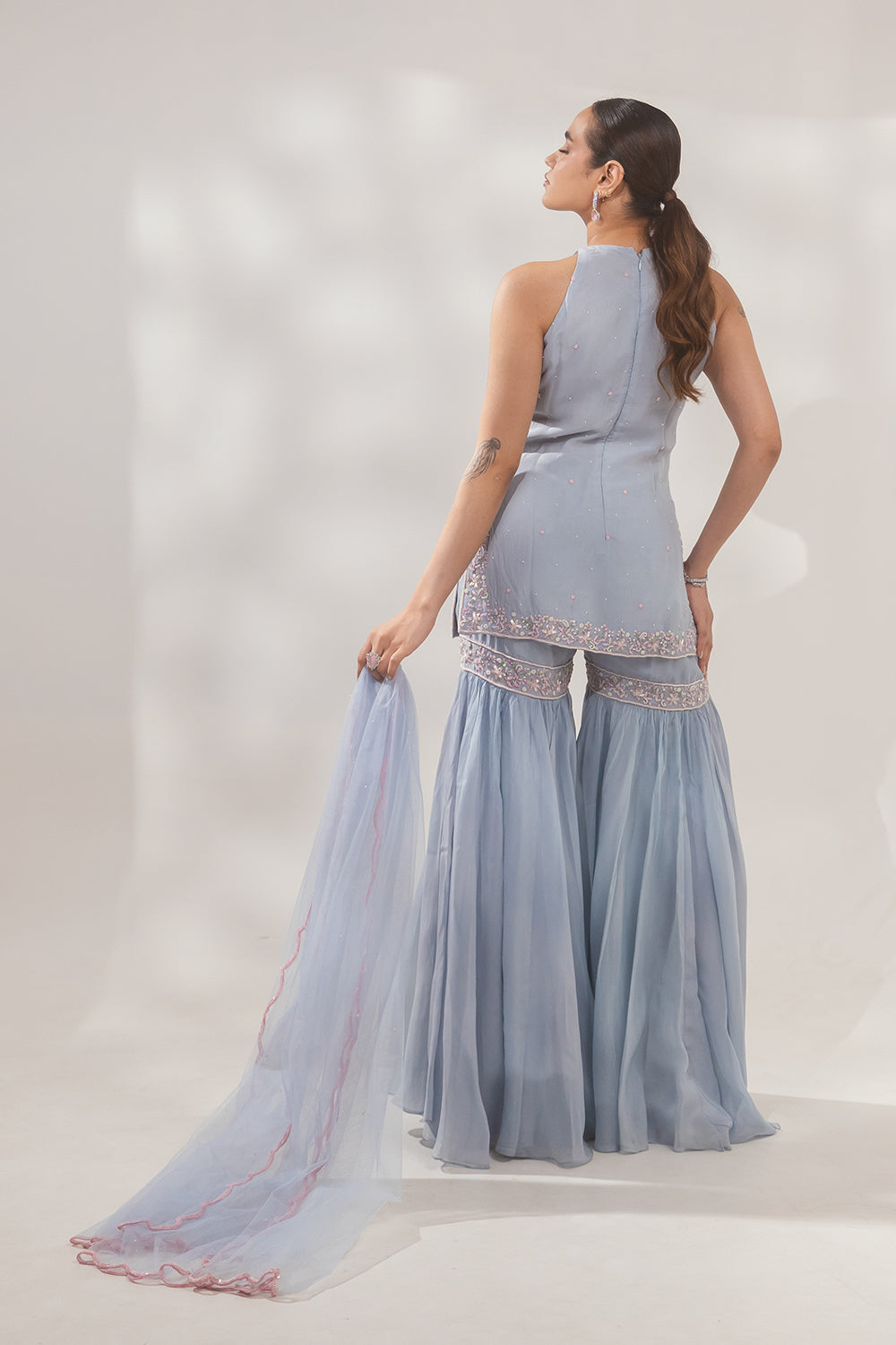 Blue Halter Sharara Set