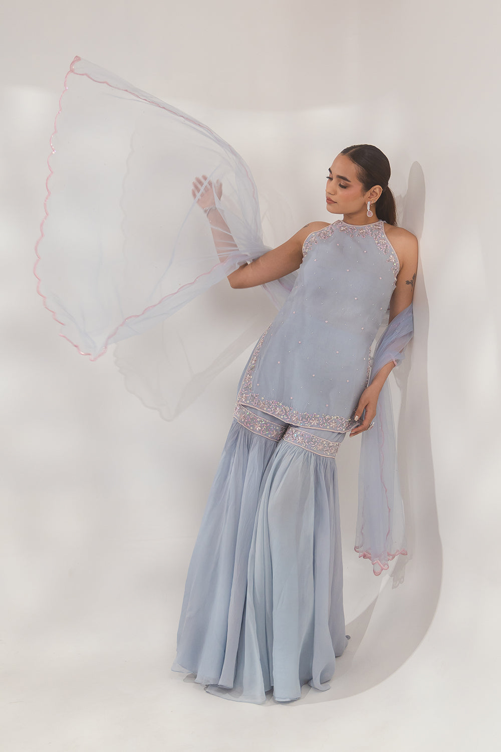 Blue Halter Sharara Set