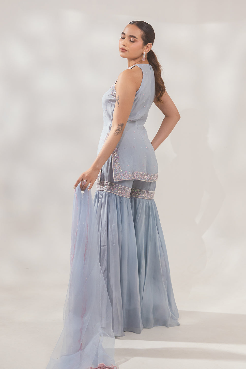 Blue Halter Sharara Set