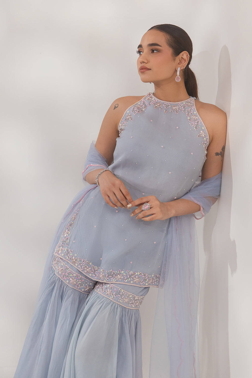 Blue Halter Sharara Set