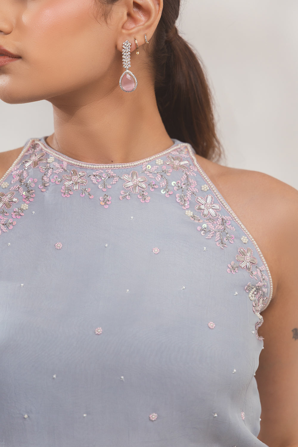Blue Halter Sharara Set