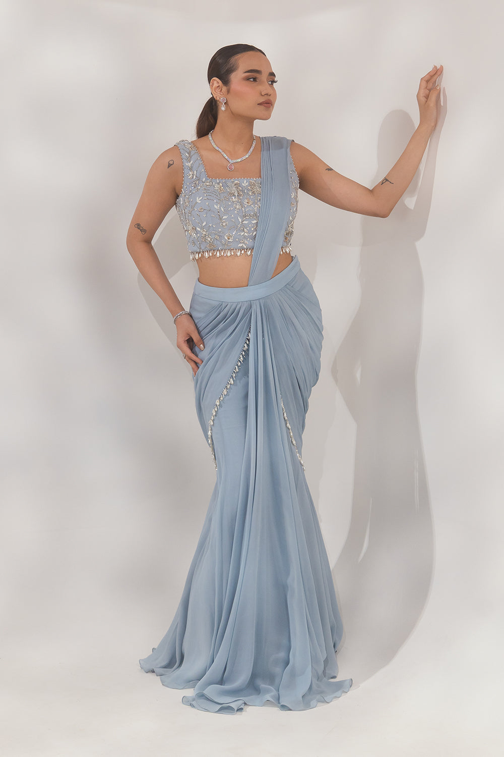 Blue Pearl Layer Saree