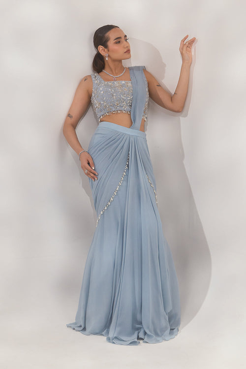 Blue Pearl Layer Saree