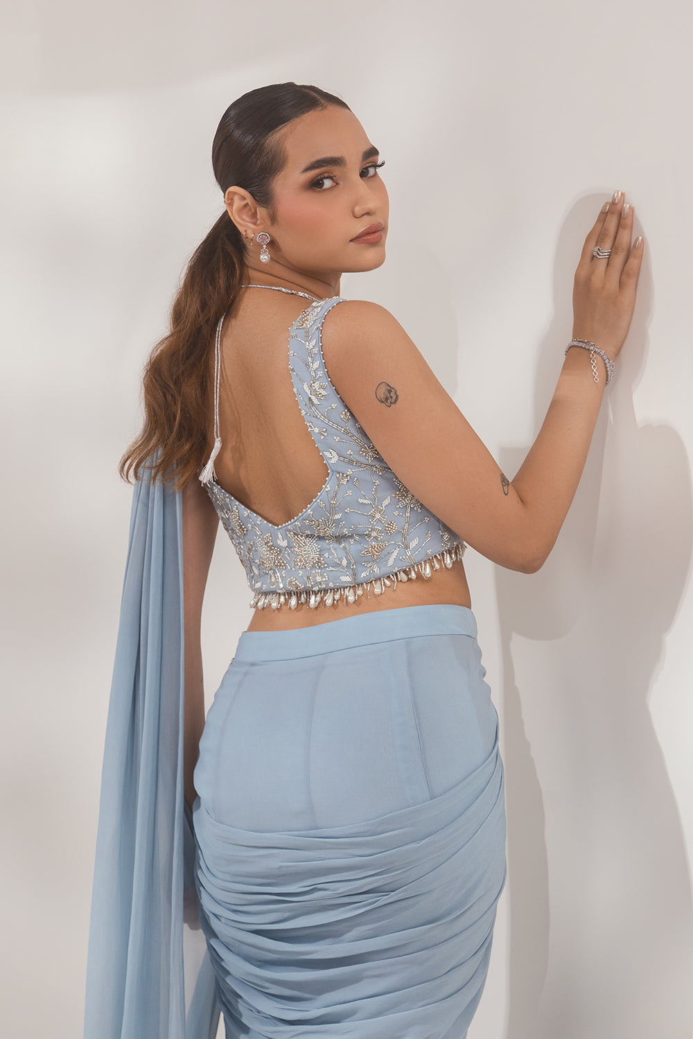 Blue Pearl Layer Saree