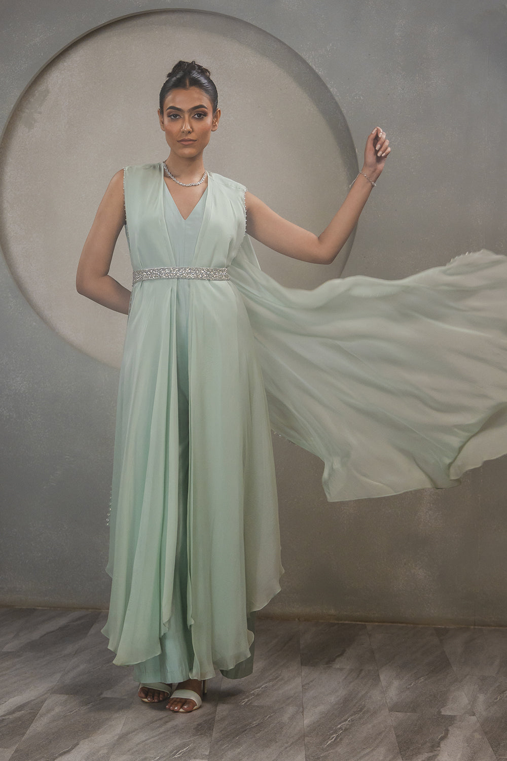 Crystal Jump Suit with Embroidered Belt
