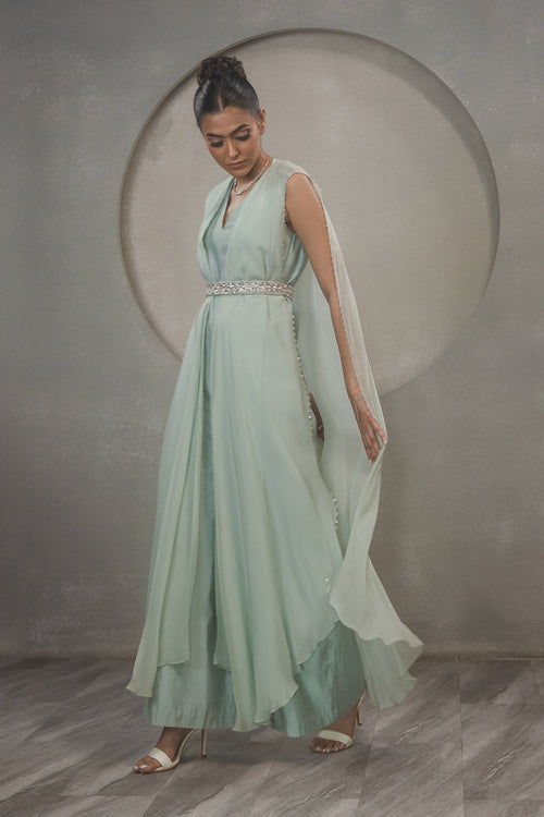 Crystal Jump Suit with Embroidered Belt