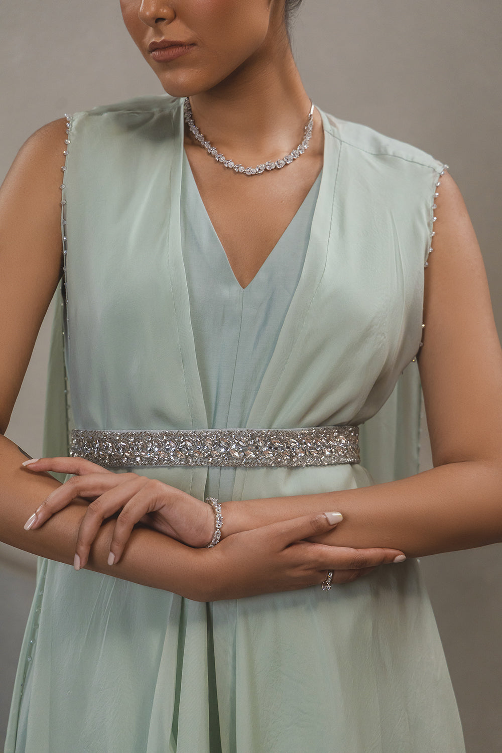Crystal Jump Suit with Embroidered Belt