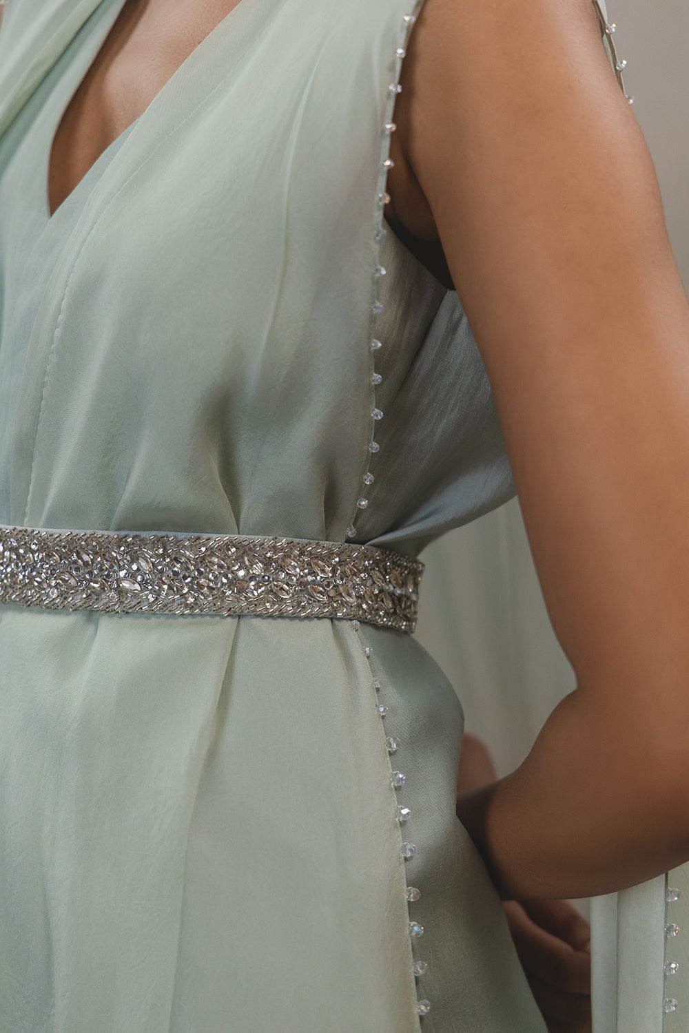 Crystal Jump Suit with Embroidered Belt