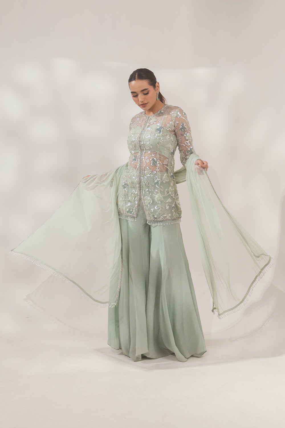 Floral Green Sharara Set