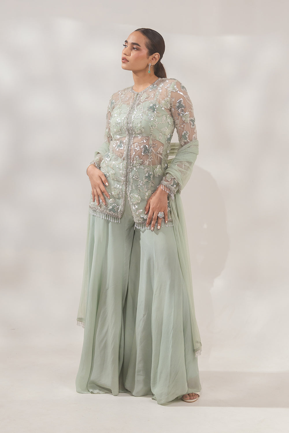 Floral Green Sharara Set