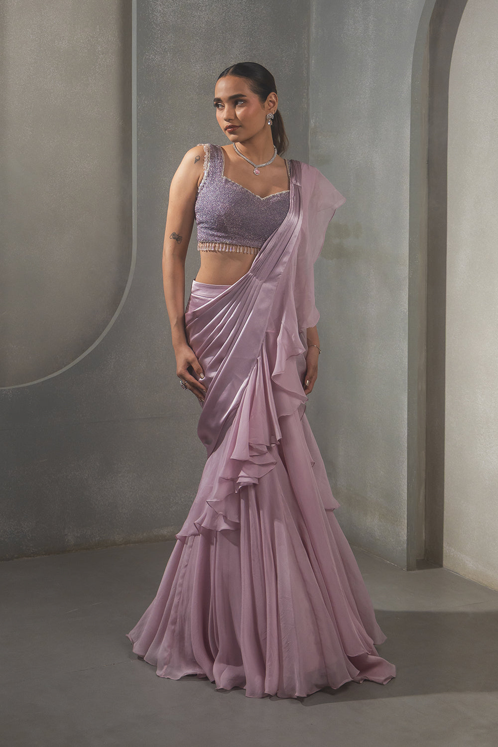 Lilac Ruffle Saree