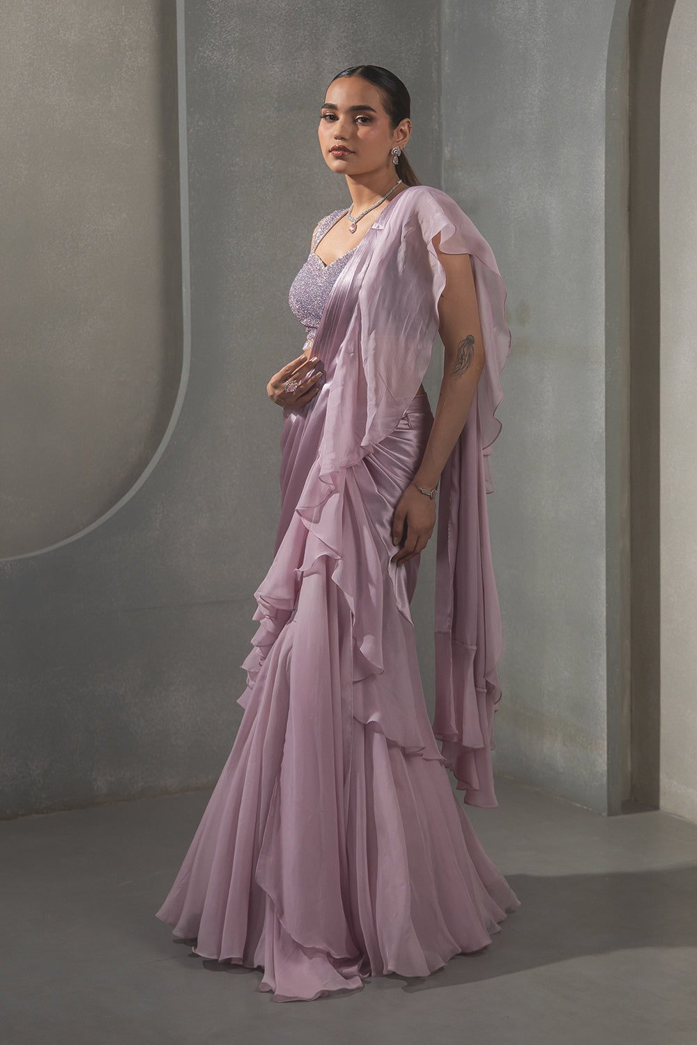 Lilac Ruffle Saree