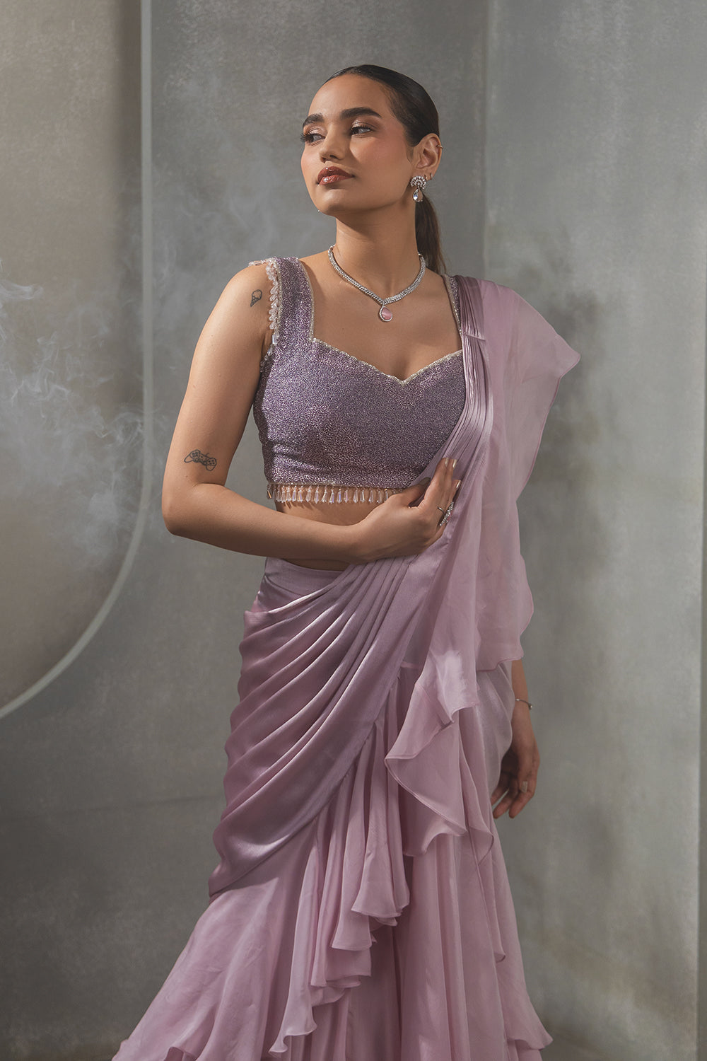 Lilac Ruffle Saree