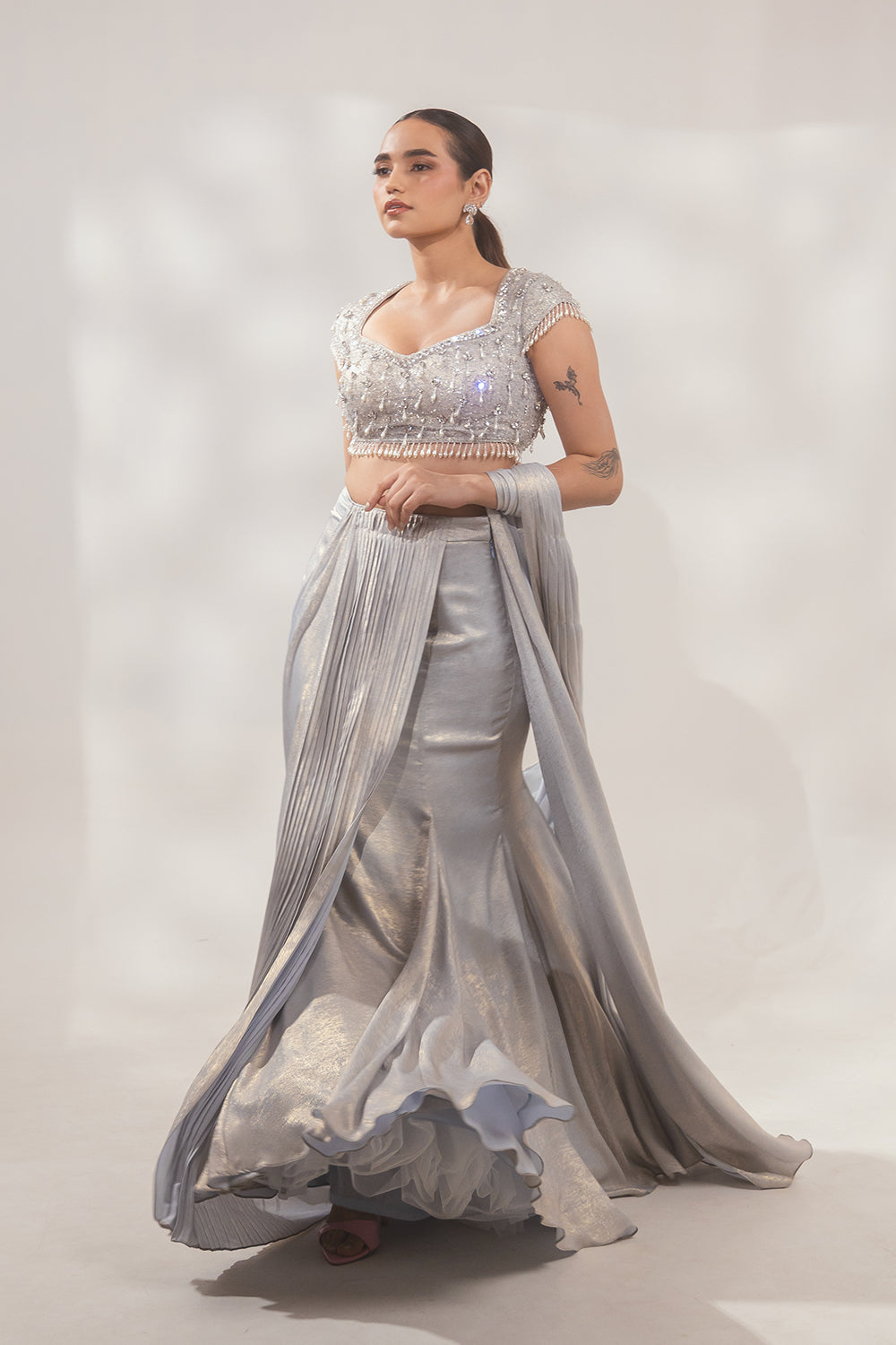 Metallic Blue Pearl Saree