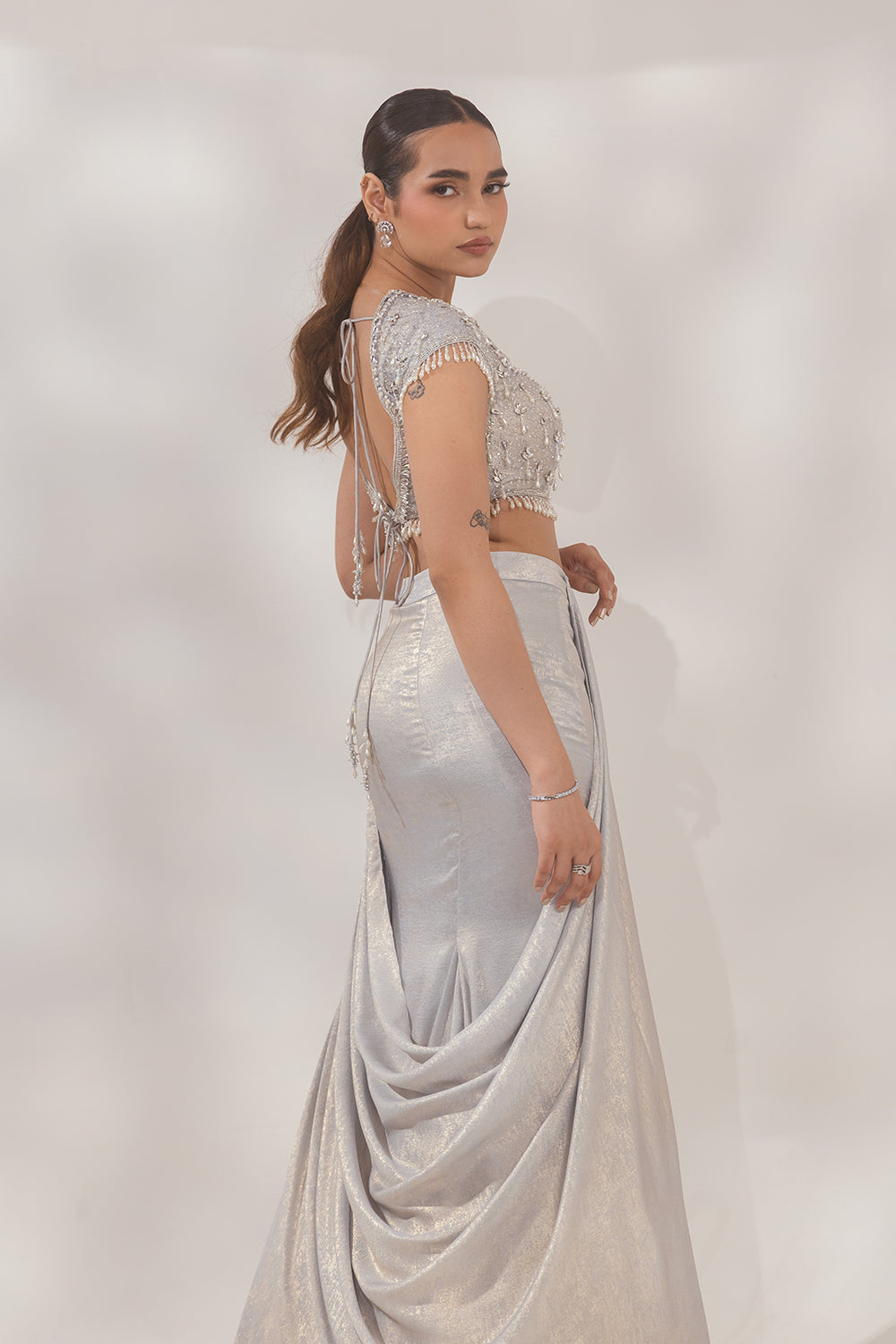 Metallic Blue Pearl Saree