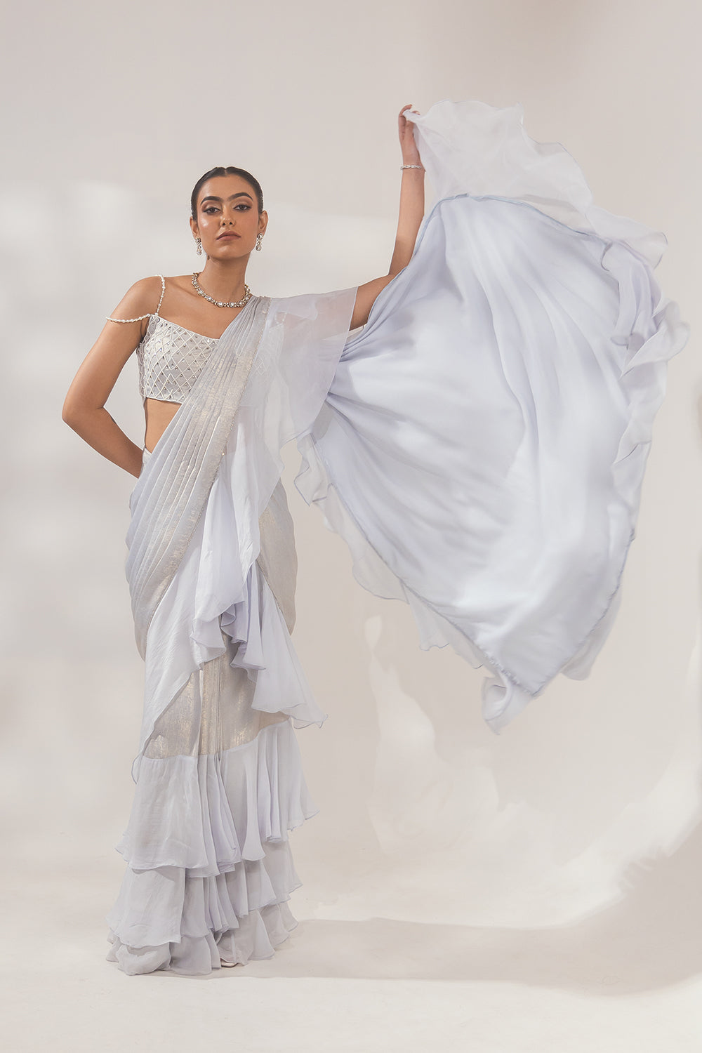 Metallic Blue Ruffle Saree