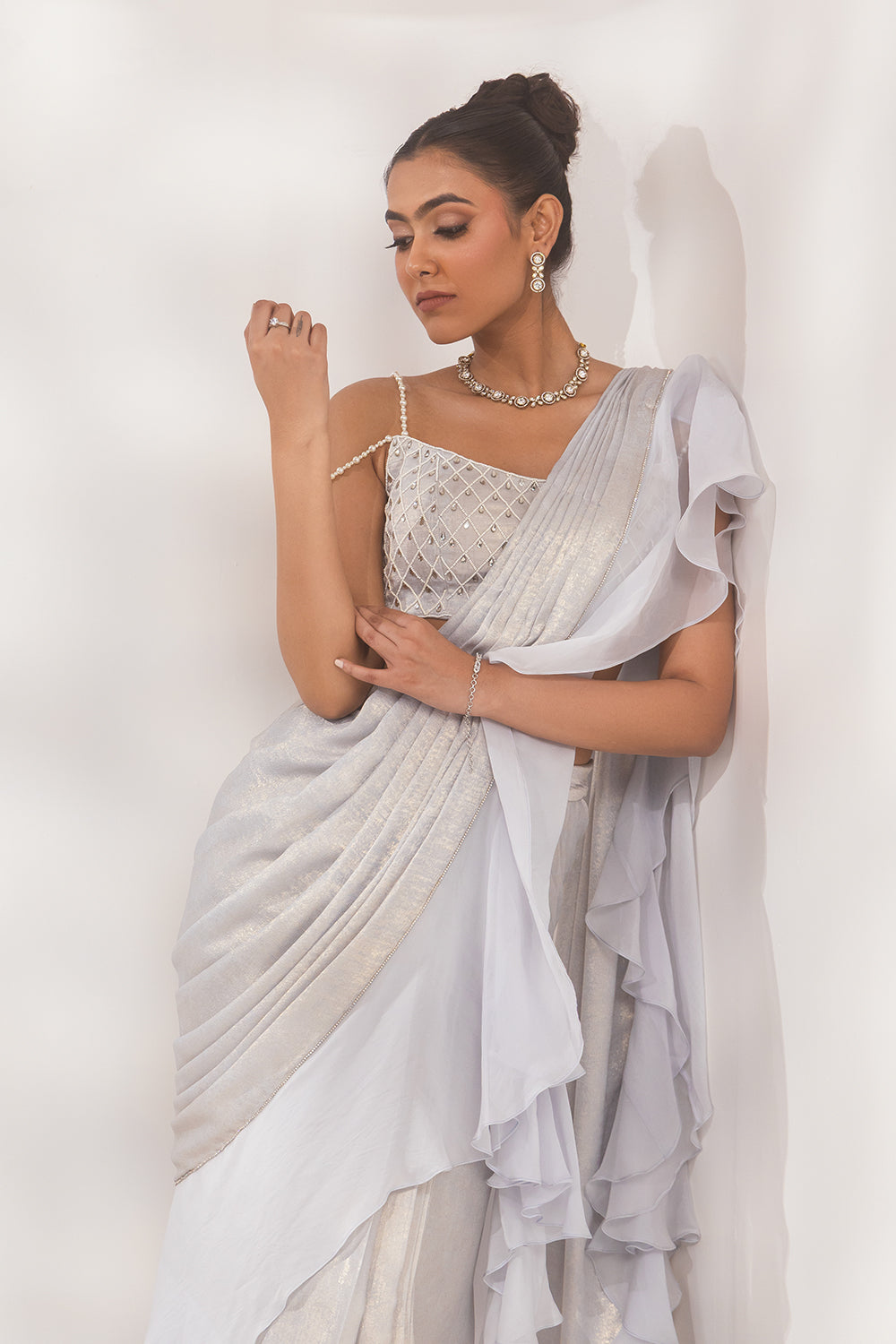 Metallic Blue Ruffle Saree