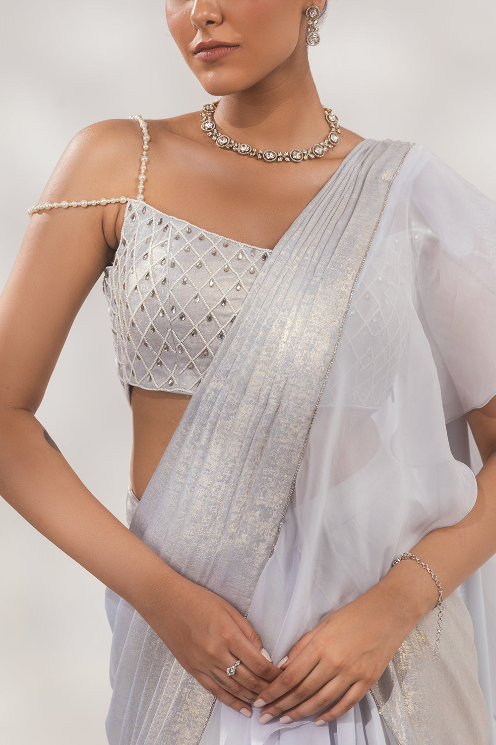 Metallic Blue Ruffle Saree