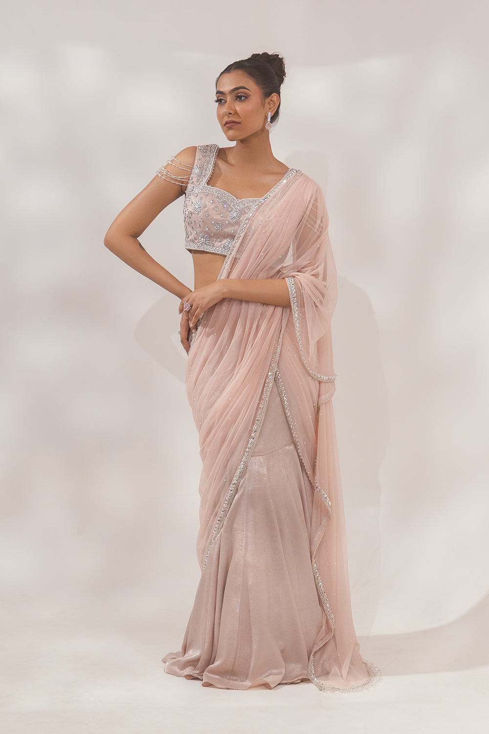 Metallic Pink Zardosi Saree