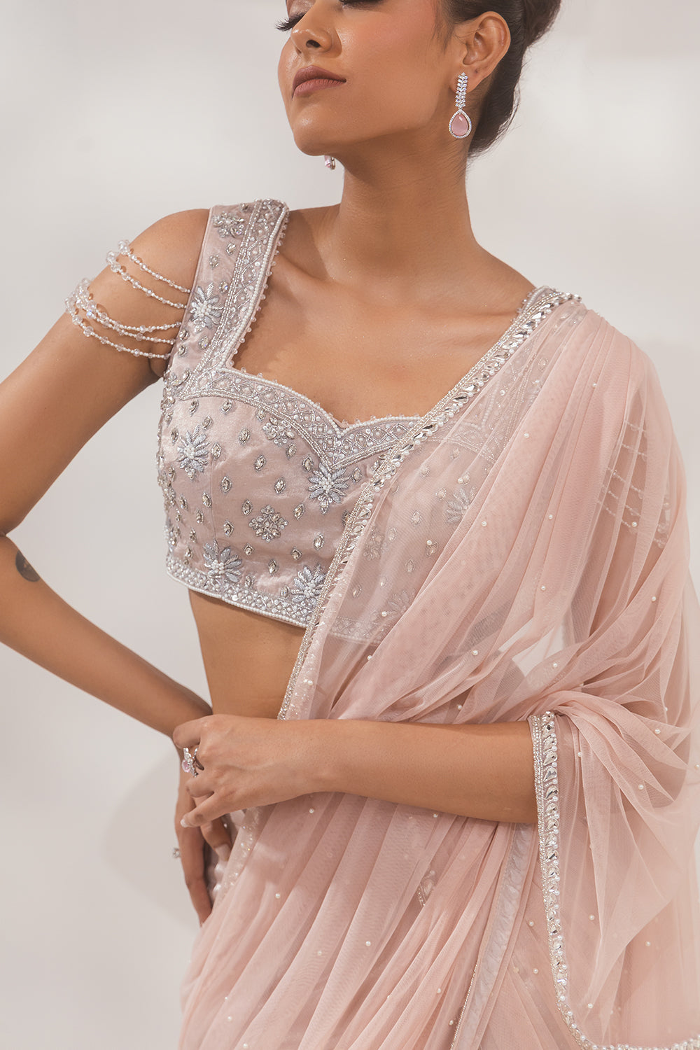 Metallic Pink Zardosi Saree