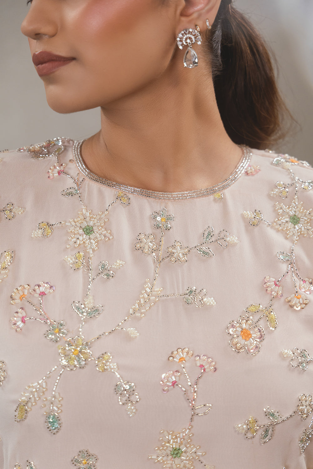 Peach Capes Sleeves with Tassels Kurta Set
