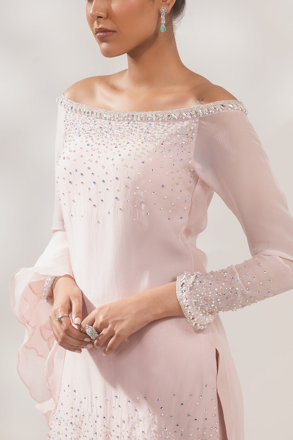 Peach Multi Color Ruffle Sharara Set