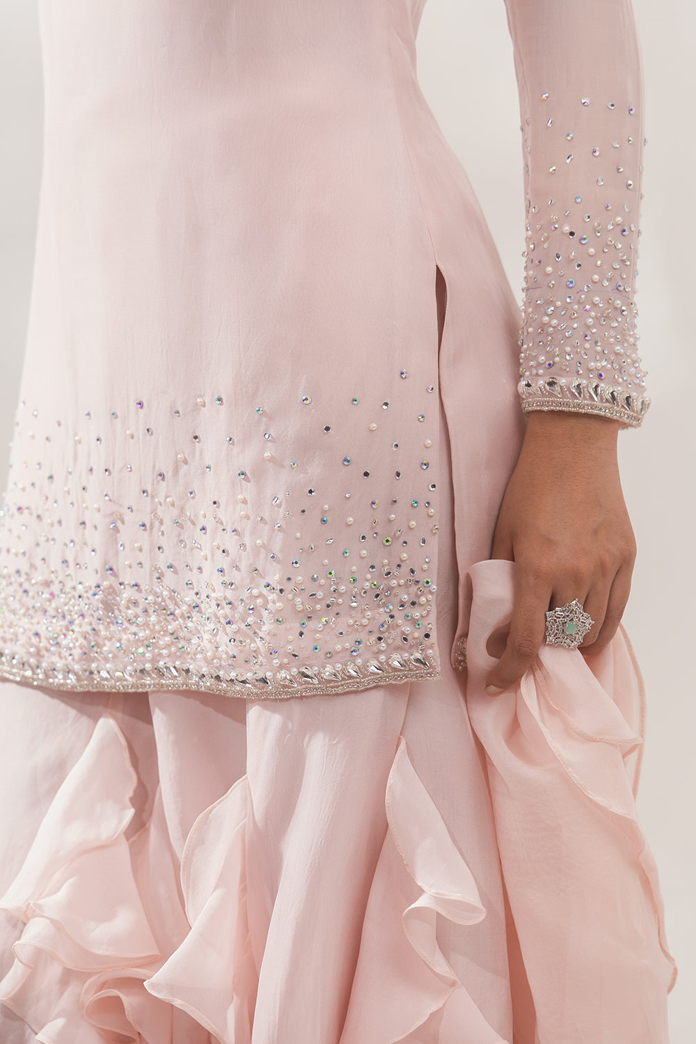 Peach Multi Color Ruffle Sharara Set